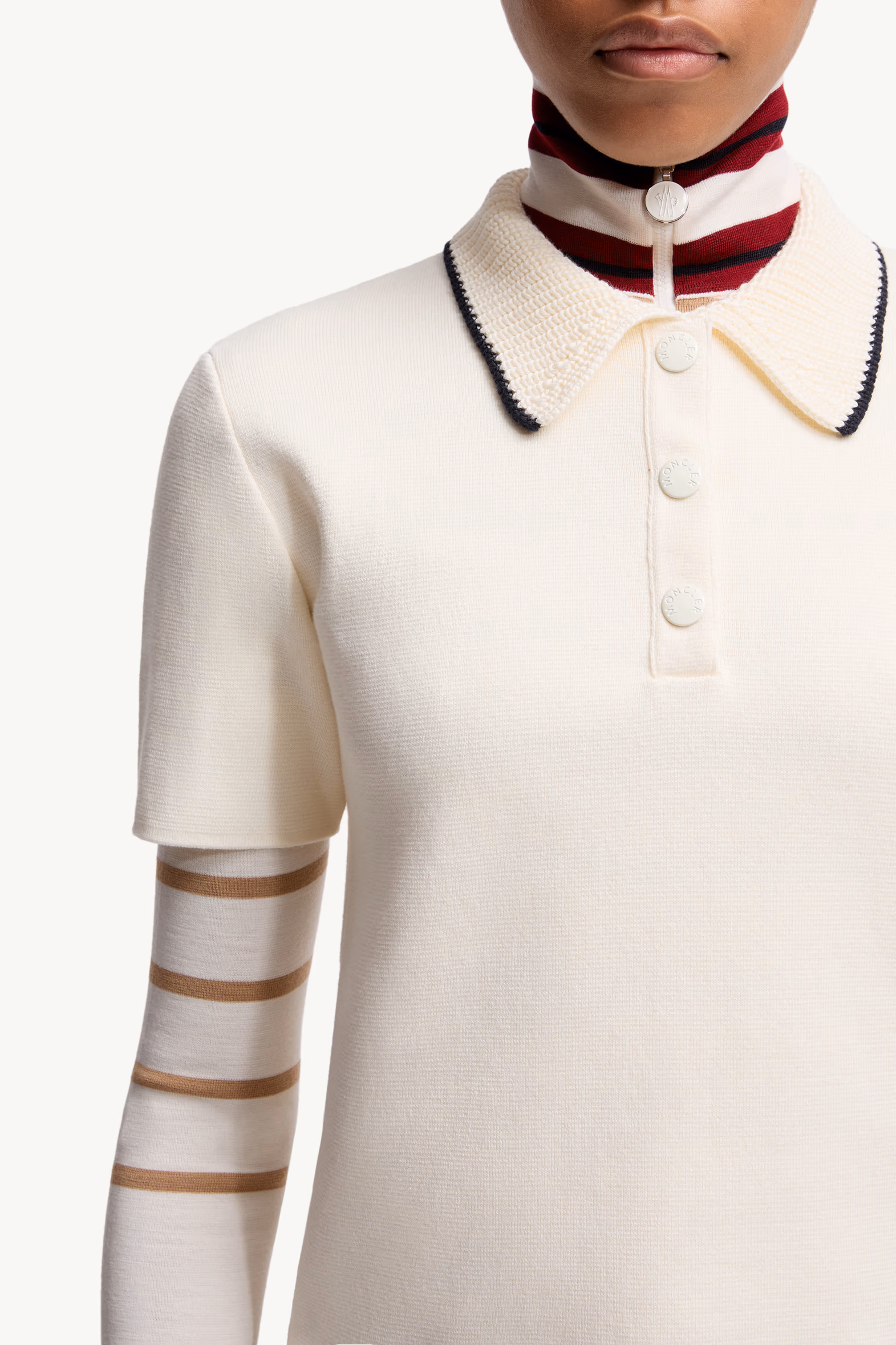 Knit Cotton Polo Shirt Women White Moncler 6
